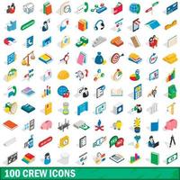 100 crew icons set, isometric 3d style vector