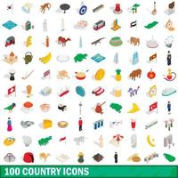 100 country icons set, isometric 3d style vector