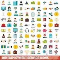 100 employment service icons set, flat style vector