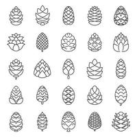 Pine cone botanical icons set, outline style vector