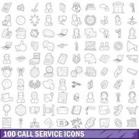 100 call service icons set, outline style vector