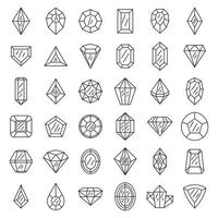 Gemstone icons set, outline style vector