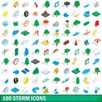 100 iconos de tormenta, estilo isométrico 3d