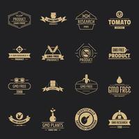 GMO food logo icons set, simple style vector