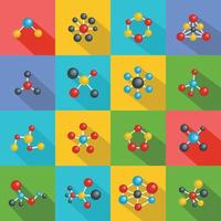 Molecular structure chemical icons set, flat style vector