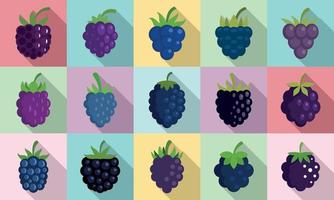 Blackberry icons set, flat style vector