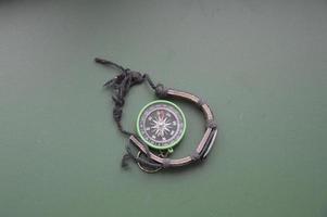 Hand compass for travel on the background of objects photo