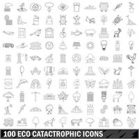 100 iconos eco catastróficos, estilo de esquema vector