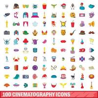 100 cinematography icons set, cartoon style vector