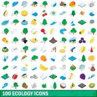 100 ecology icons set, isometric 3d style vector