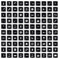 100 photo icons set, grunge style vector