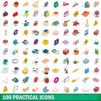 100 practical icons set, isometric 3d style vector