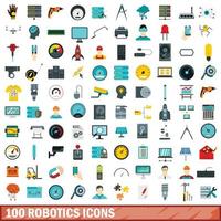 100 robotics icons set, flat style vector