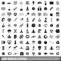 100 space icons set, simple style vector