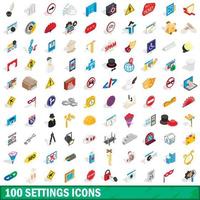 100 settings icons set, isometric 3d style vector