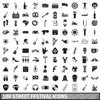 100 street festival icons set, simple style vector