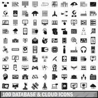 100 conjunto de iconos de base de datos y nube, estilo simple vector