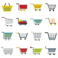 Shopping cart icons set in flat style vector