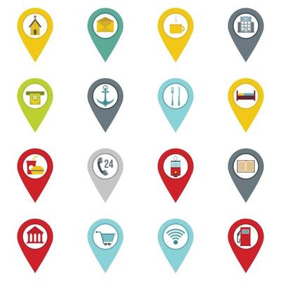Points of interest icons set in flat style
