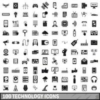 100 technology icons set, simple style vector