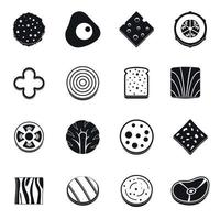 Slice food ingredient icons set, simple style vector