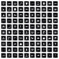 100 logistic and delivery icons set, grunge style vector