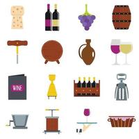 iconos de vino establecidos en estilo plano vector