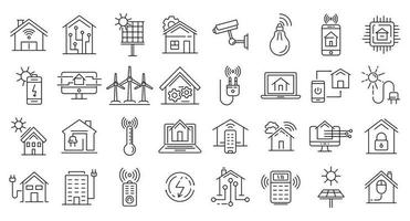 Autonomous house icon set, outline style vector