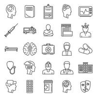 conjunto de iconos de hospital psiquiátrico cerebral, estilo de esquema vector