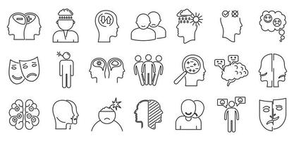 Bipolar disorder disease icon set, outline style vector