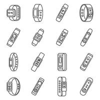 Sport fitness bracelet icons set, outline style vector