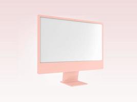 último y nuevo modelo de computadora de escritorio. Pantalla de 5k y 4k 2022. monitor de computadora en blanco aislado en fondo rosa para maqueta. 3d rindió la ilustración foto