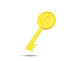 dólar llave dorada icono 3d. una llave de oro con signo de dólar. concepto de éxito financiero. foto