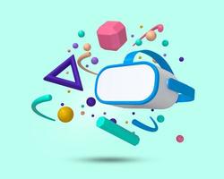 Virtual Reality VR 3D icon with various colorful shapes. VR goggles icon, virtual reality technology, metaverse. virtual world concept. Virtual reality glasses in internet. 3D Rendered Illustration. photo