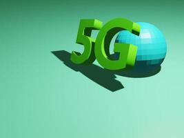 3d renderizar concepto de negocio inalámbrico móvil de internet de red verde 5g. fondo verde foto