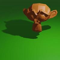 3D lender brown monkey head on green background. photo