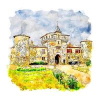 castillo rhone alpes francia acuarela boceto dibujado a mano ilustración vector
