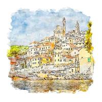 Cervo Liguria Italy Watercolor sketch hand drawn illustration vector