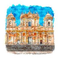 Cattedrale di Noto Italy Watercolor sketch hand drawn illustration vector