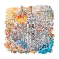 Florence Italy Watercolor sketch hand drawn illustration vector