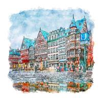 Frankfurt Germany Watercolor sketch hand drawn illustration vector