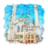 Kazan Tatarstan Russia Watercolor sketch hand drawn illustration vector