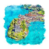 Lake Brienz Switzerland Watercolor sketch hand drawn illustration vector