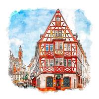 Mainz Germany Watercolor sketch hand drawn illustration vector