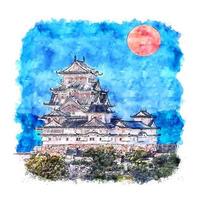 Himeji Japan Watercolor sketch hand drawn illustration vector