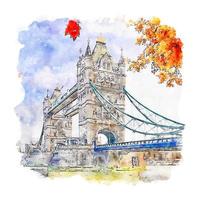 London Bridge United Kingdom Watercolor sketch hand drawn illustration vector