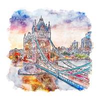 London Bridge United Kingdom Watercolor sketch hand drawn illustration vector