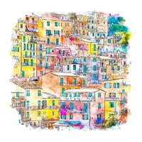 manarola italia acuarela boceto dibujado a mano ilustración vector