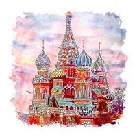 Moscow Red Square Russia Watercolor sketch hand drawn illustration vector