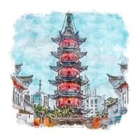 Ningbo China Watercolor sketch hand drawn illustration vector